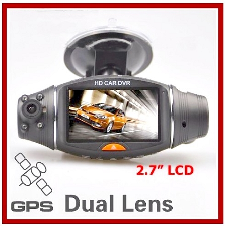 Night Vision 2.7" LCD Dual Lens Car Black Box w/GPS & G Sensor